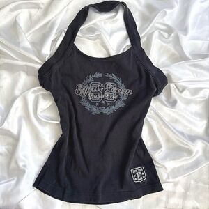 Esprit Team Game Girls Halter Top Black Graphic Y2K Vintage Style Small